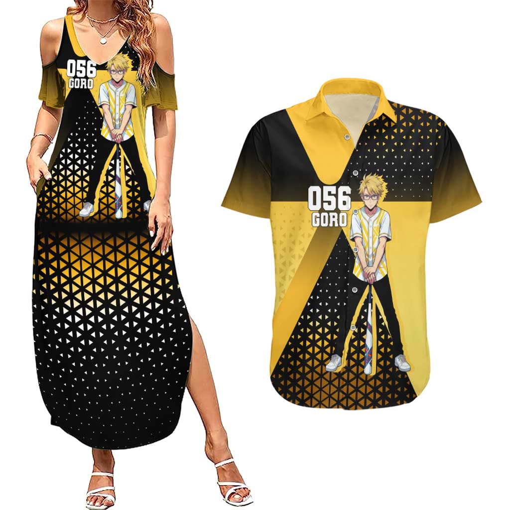Goro Couples Matching Summer Maxi Dress and Hawaiian Shirt Yellow Black Baseball Anime Crossover