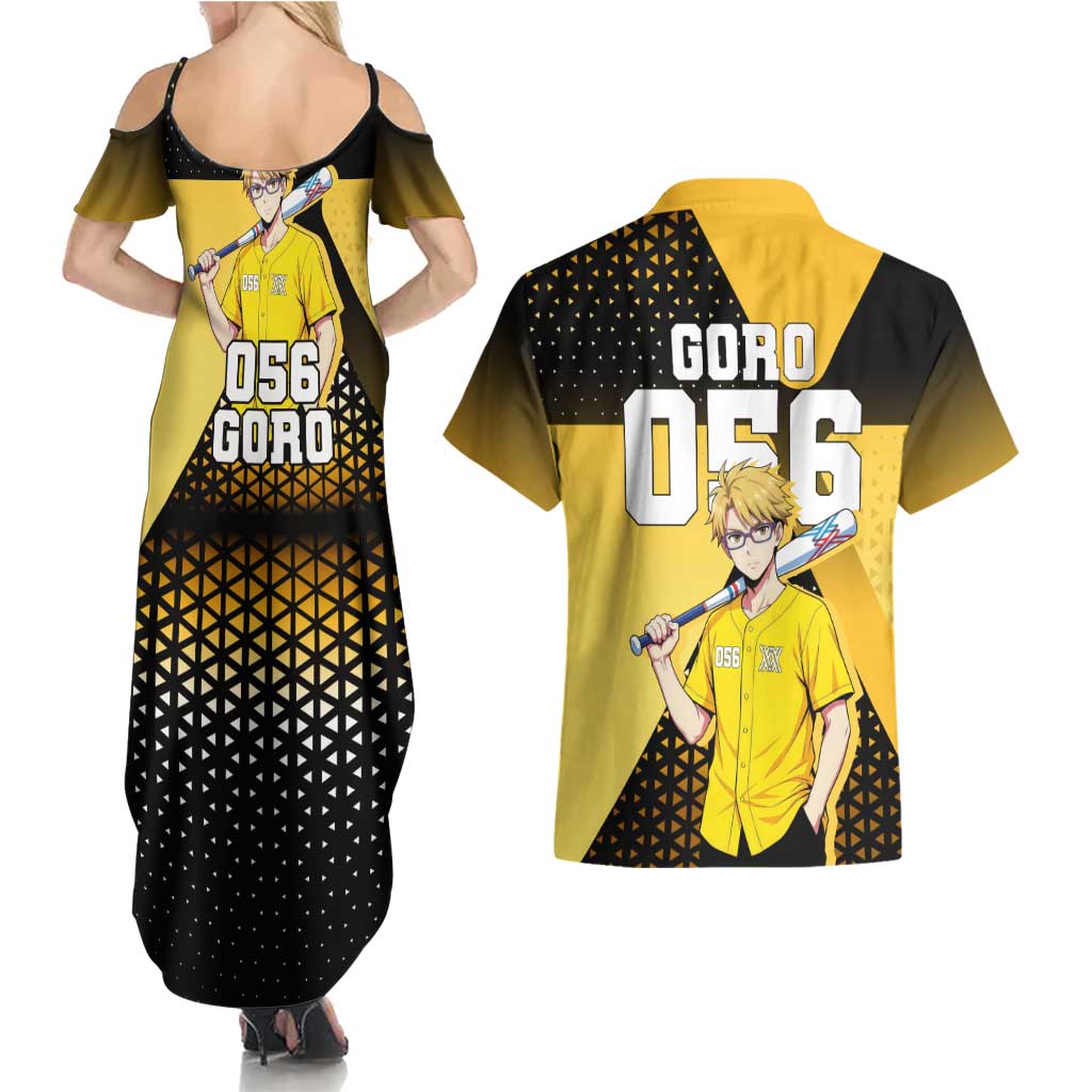 Goro Couples Matching Summer Maxi Dress and Hawaiian Shirt Yellow Black Baseball Anime Crossover