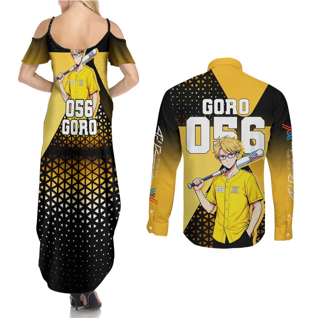 Goro Couples Matching Summer Maxi Dress and Long Sleeve Button Shirt Yellow Black Baseball Anime Crossover