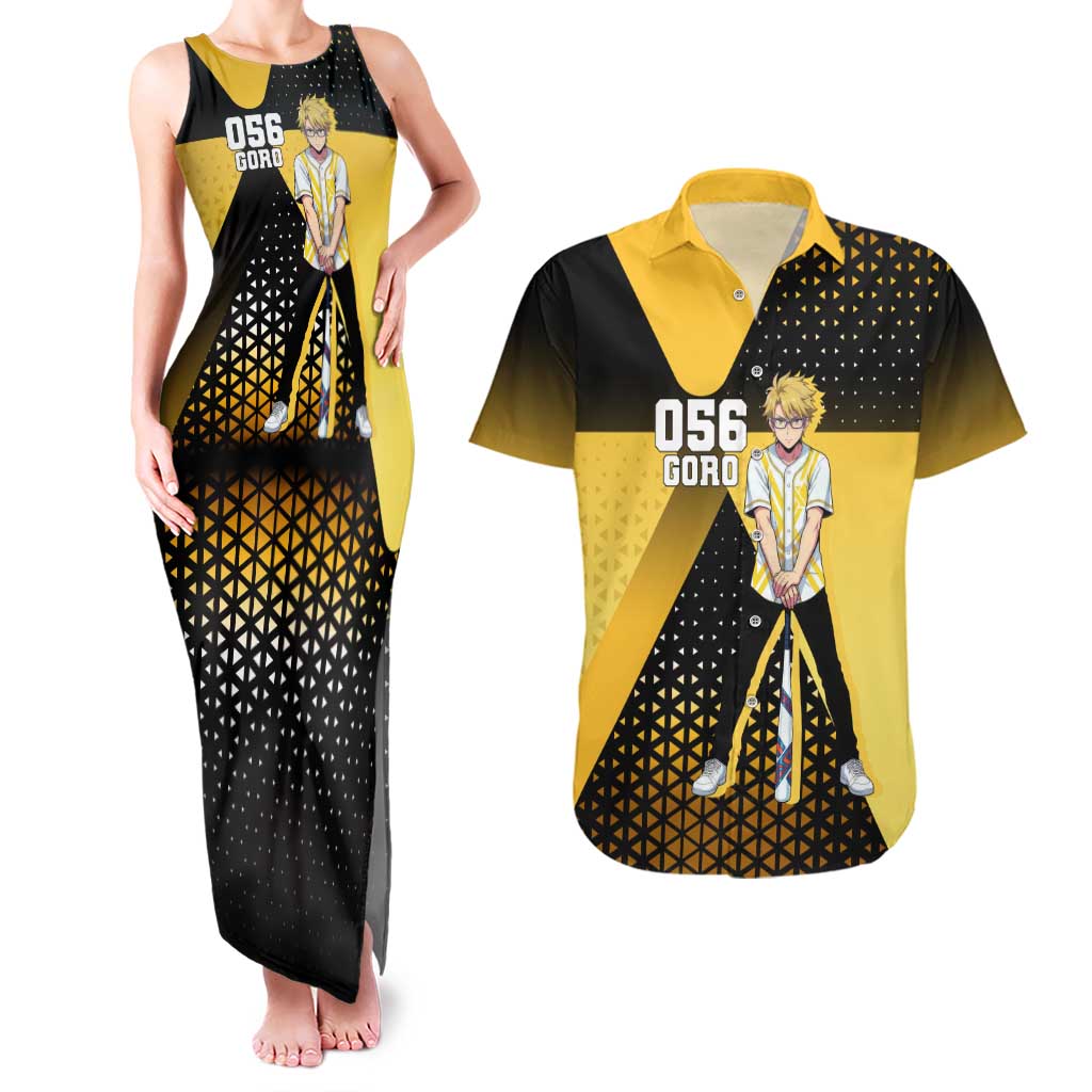 Goro Couples Matching Tank Maxi Dress and Hawaiian Shirt Yellow Black Baseball Anime Crossover