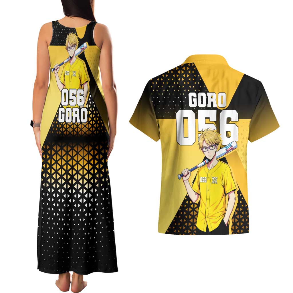 Goro Couples Matching Tank Maxi Dress and Hawaiian Shirt Yellow Black Baseball Anime Crossover