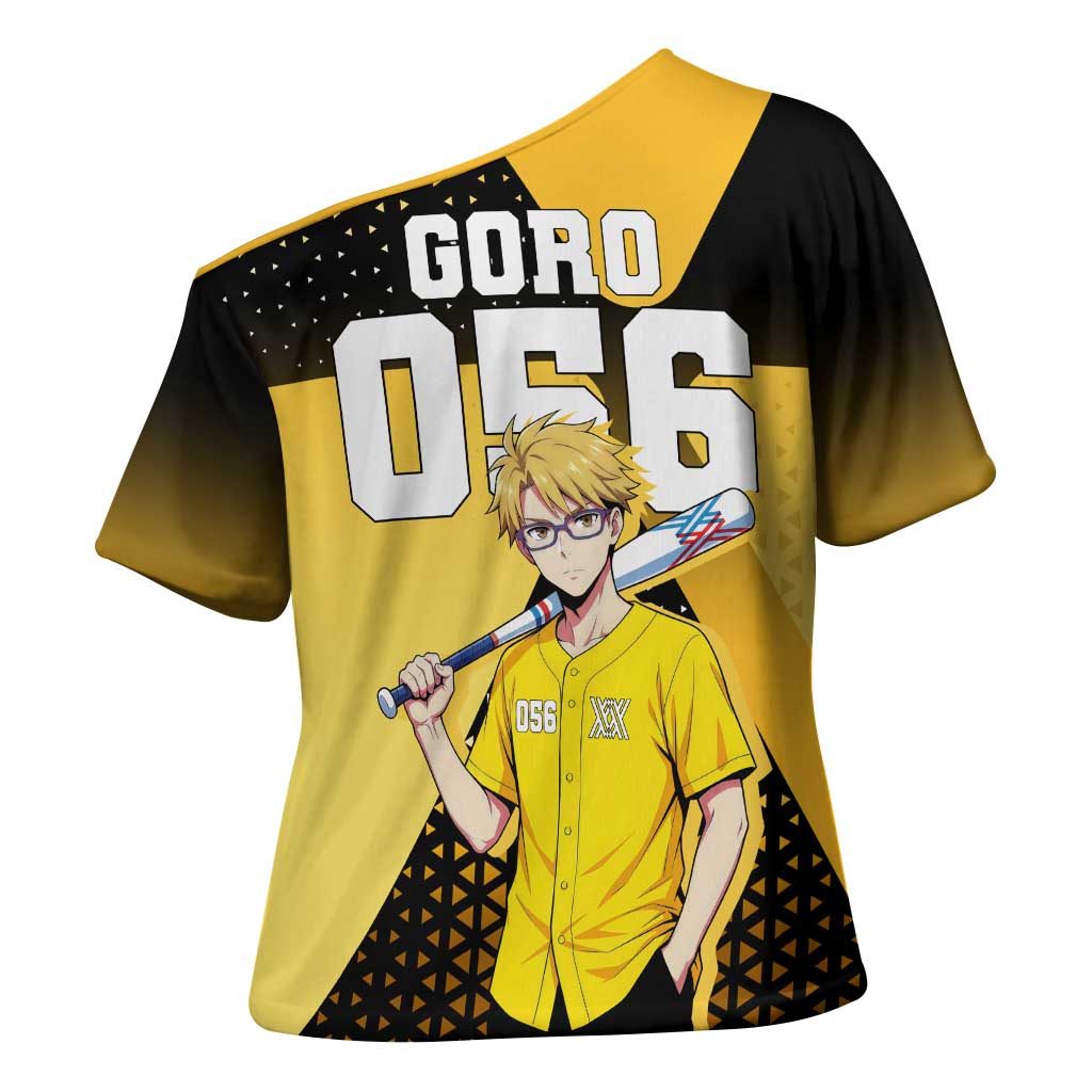 Goro Cross Shoulder Shirt Yellow Black Baseball Anime Crossover