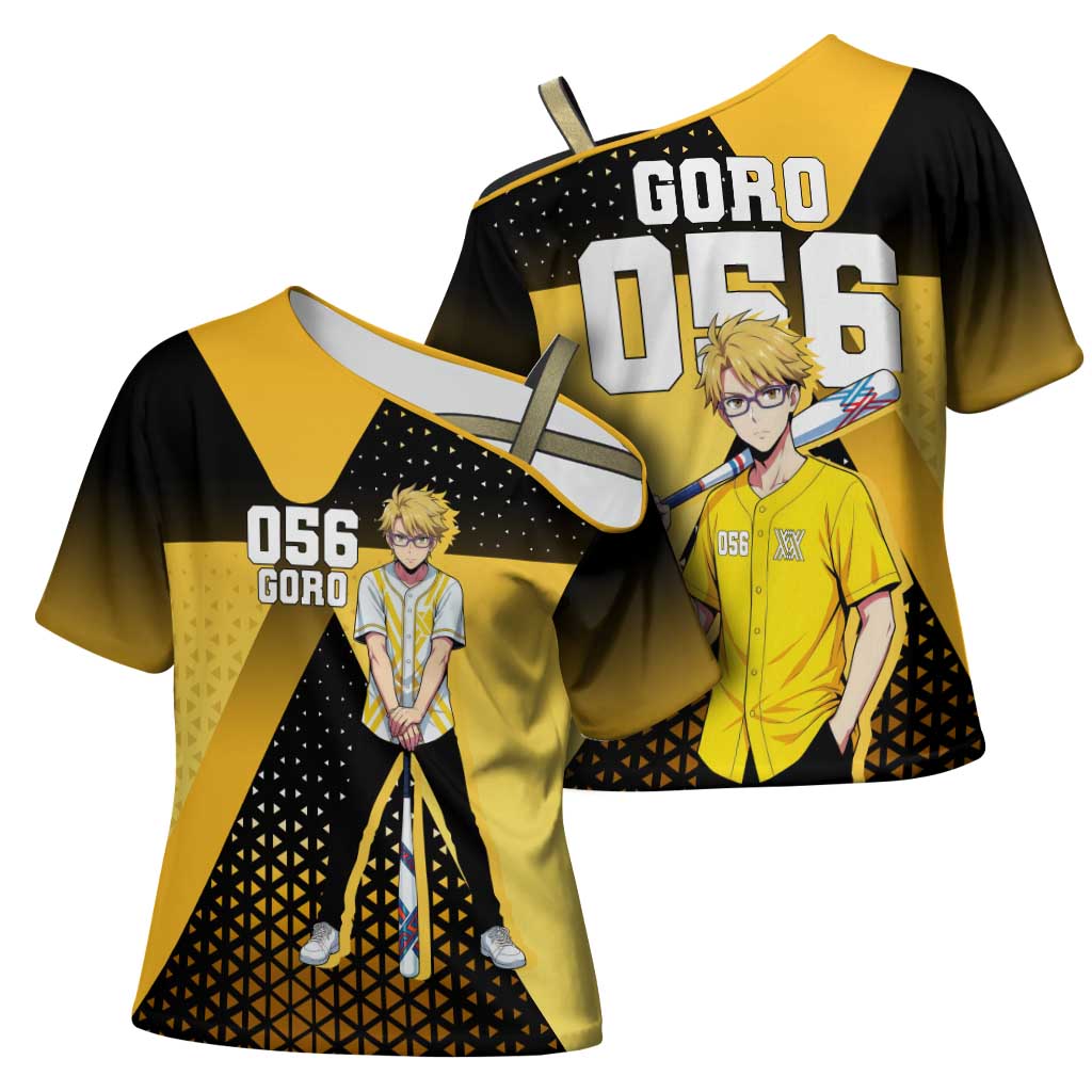 Goro Cross Shoulder Shirt Yellow Black Baseball Anime Crossover
