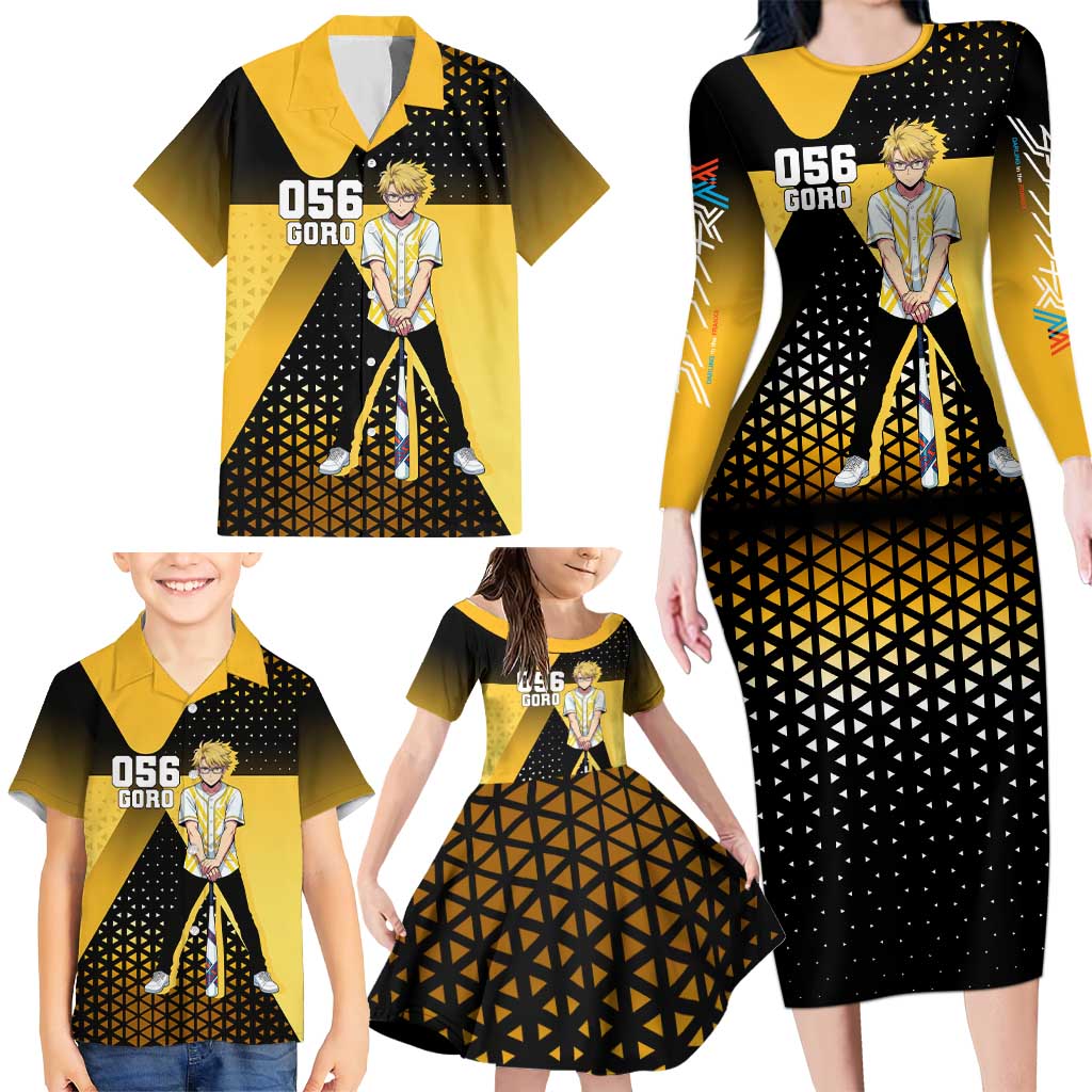Goro Family Matching Long Sleeve Bodycon Dress and Hawaiian Shirt Yellow Black Baseball Anime Crossover