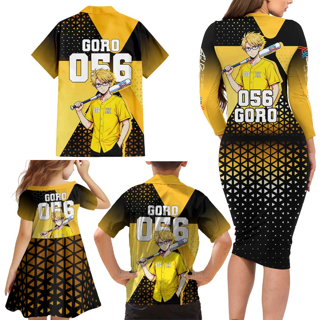 Goro Family Matching Long Sleeve Bodycon Dress and Hawaiian Shirt Yellow Black Baseball Anime Crossover