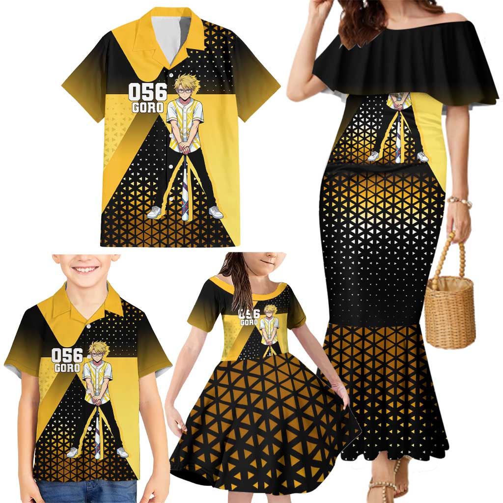 Goro Family Matching Mermaid Dress and Hawaiian Shirt Yellow Black Baseball Anime Crossover