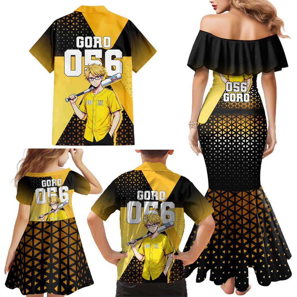 Goro Family Matching Mermaid Dress and Hawaiian Shirt Yellow Black Baseball Anime Crossover