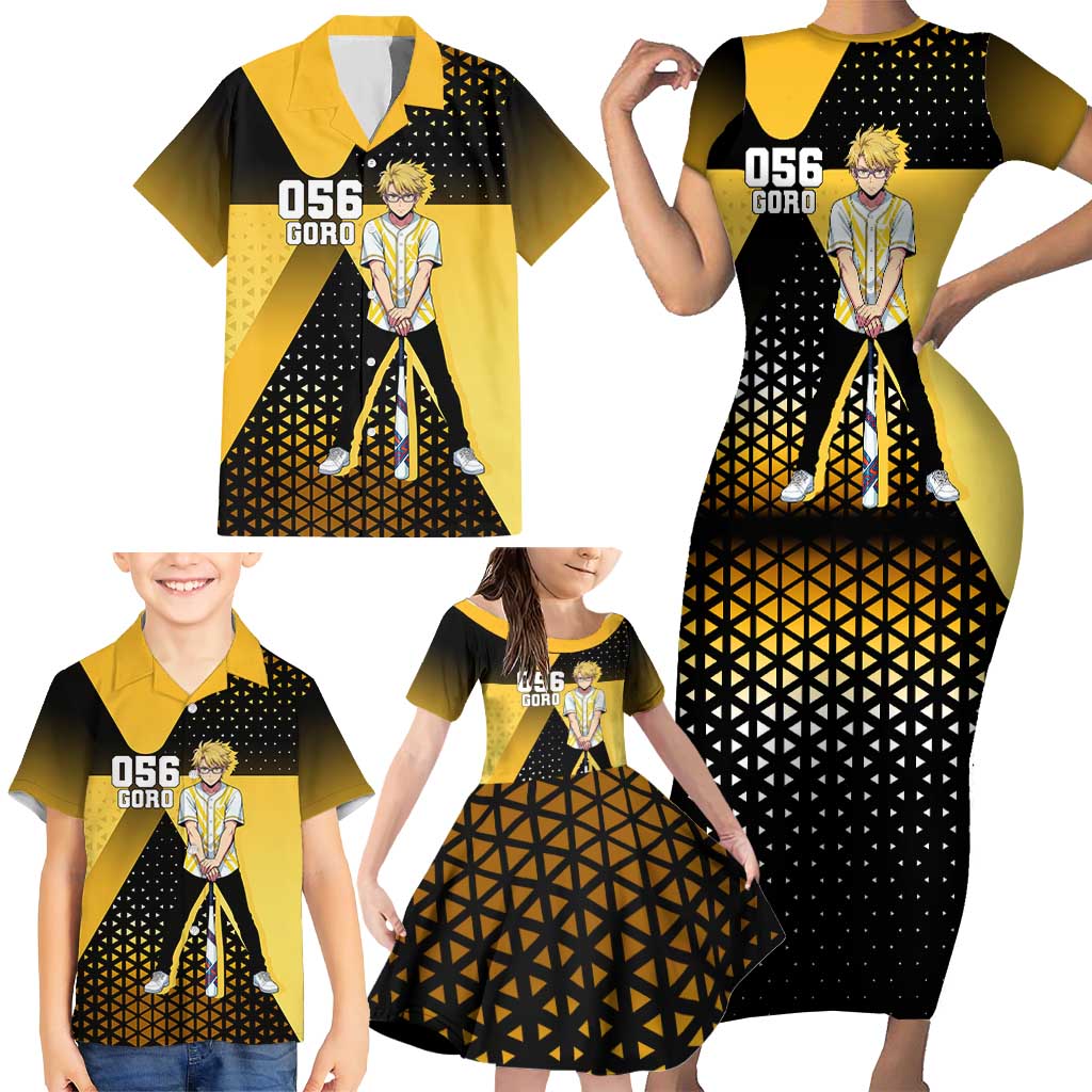 Goro Family Matching Short Sleeve Bodycon Dress and Hawaiian Shirt Yellow Black Baseball Anime Crossover