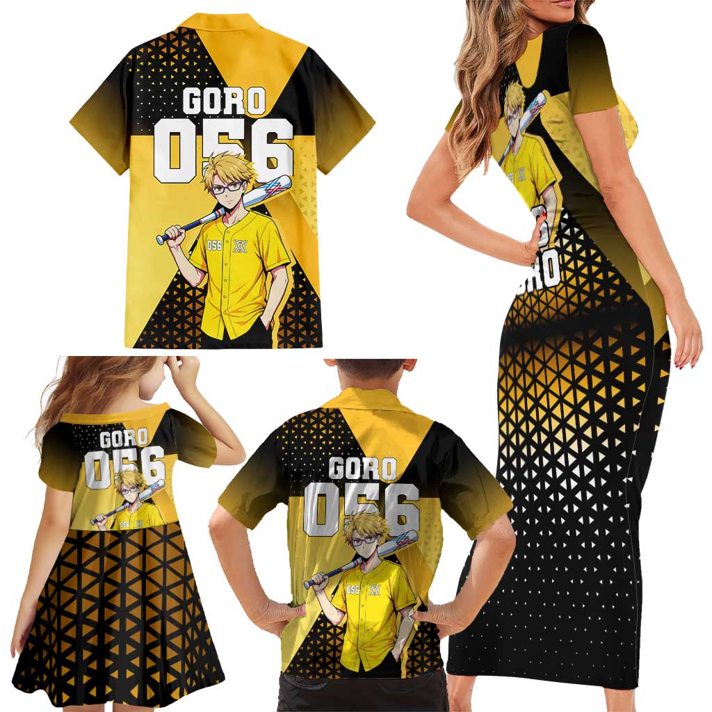 Goro Family Matching Short Sleeve Bodycon Dress and Hawaiian Shirt Yellow Black Baseball Anime Crossover