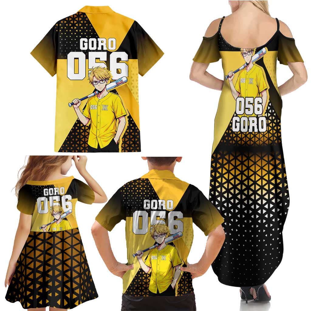 Goro Family Matching Summer Maxi Dress and Hawaiian Shirt Yellow Black Baseball Anime Crossover