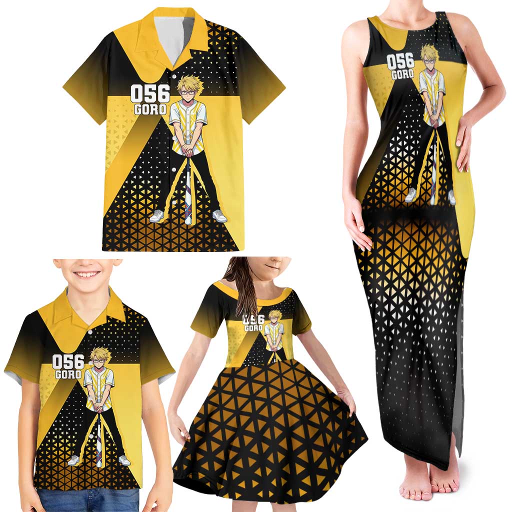 Goro Family Matching Tank Maxi Dress and Hawaiian Shirt Yellow Black Baseball Anime Crossover