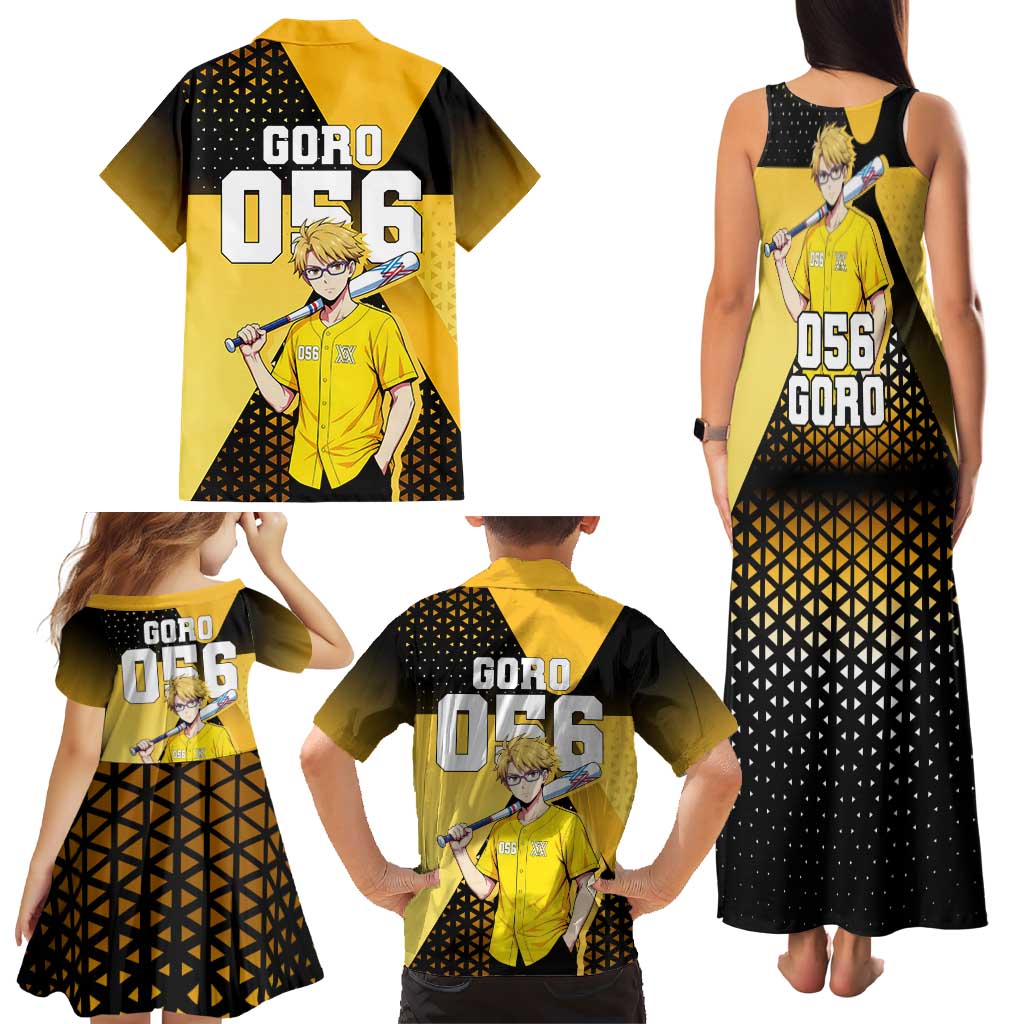 Goro Family Matching Tank Maxi Dress and Hawaiian Shirt Yellow Black Baseball Anime Crossover