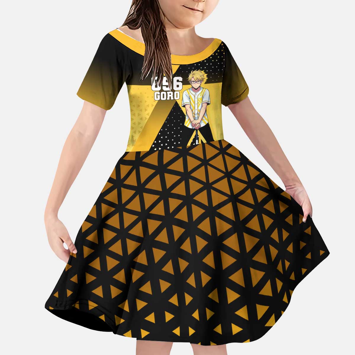 Goro Kid Short Sleeve Dress Yellow Black Baseball Anime Crossover