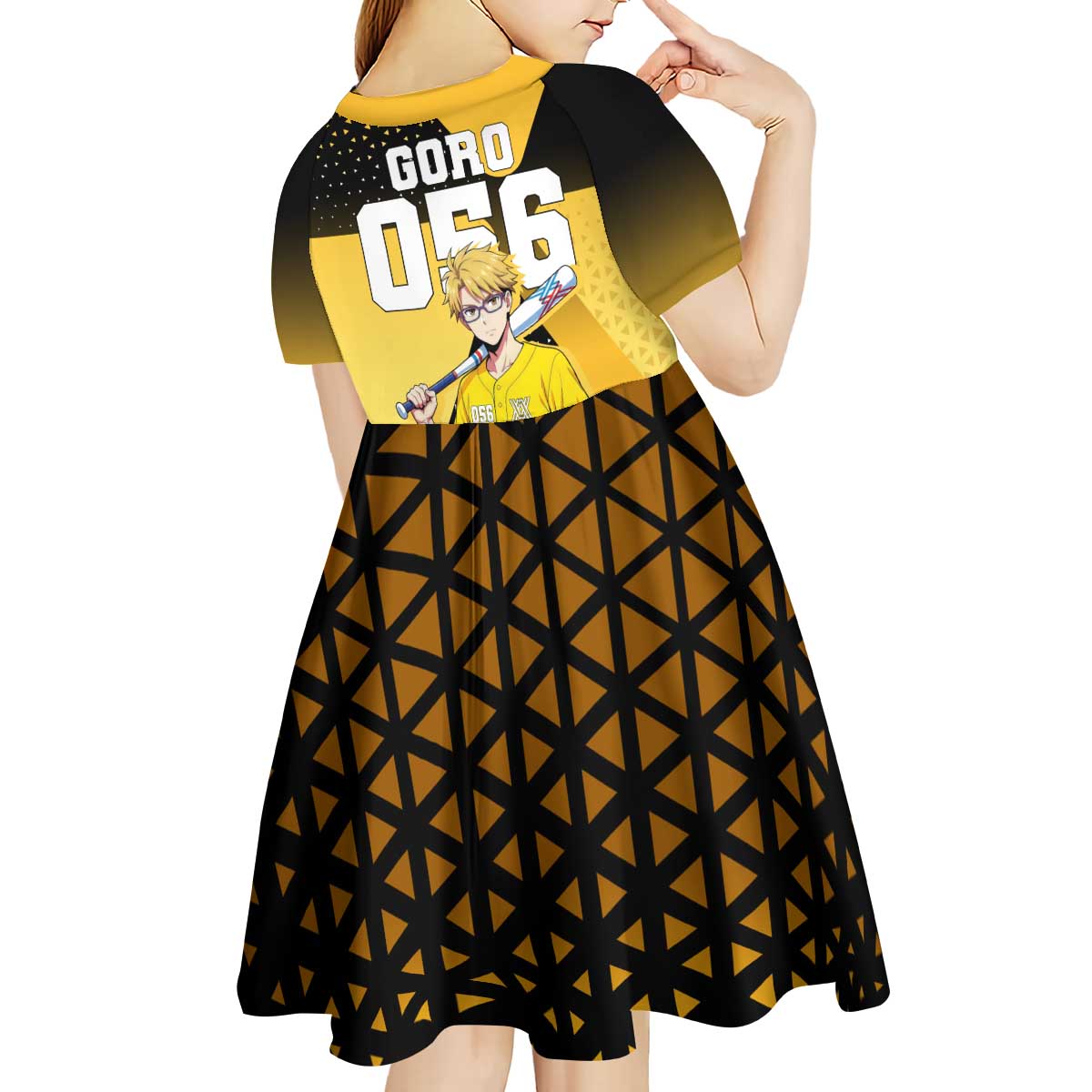 Goro Kid Short Sleeve Dress Yellow Black Baseball Anime Crossover