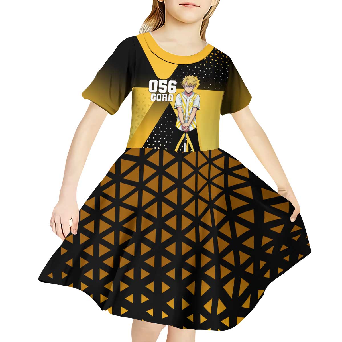 Goro Kid Short Sleeve Dress Yellow Black Baseball Anime Crossover