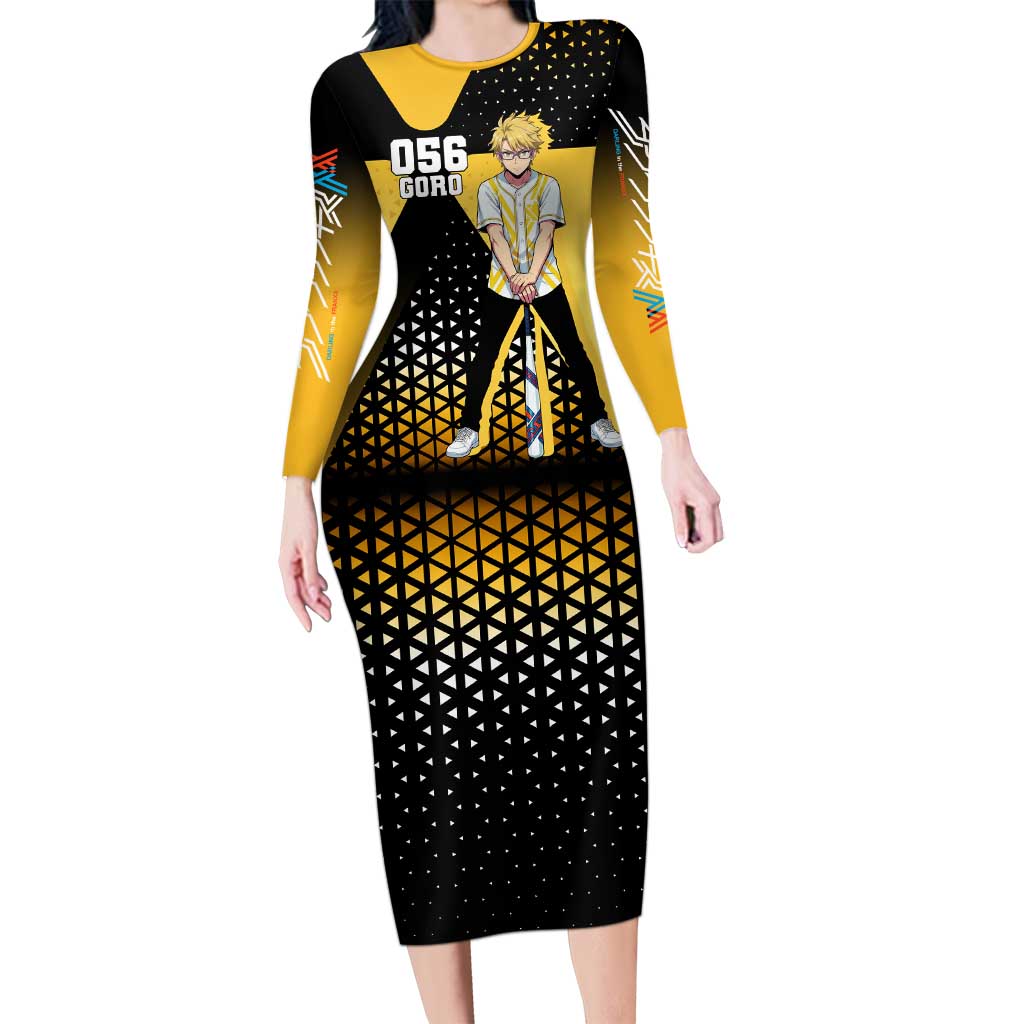 Goro Long Sleeve Bodycon Dress Yellow Black Baseball Anime Crossover