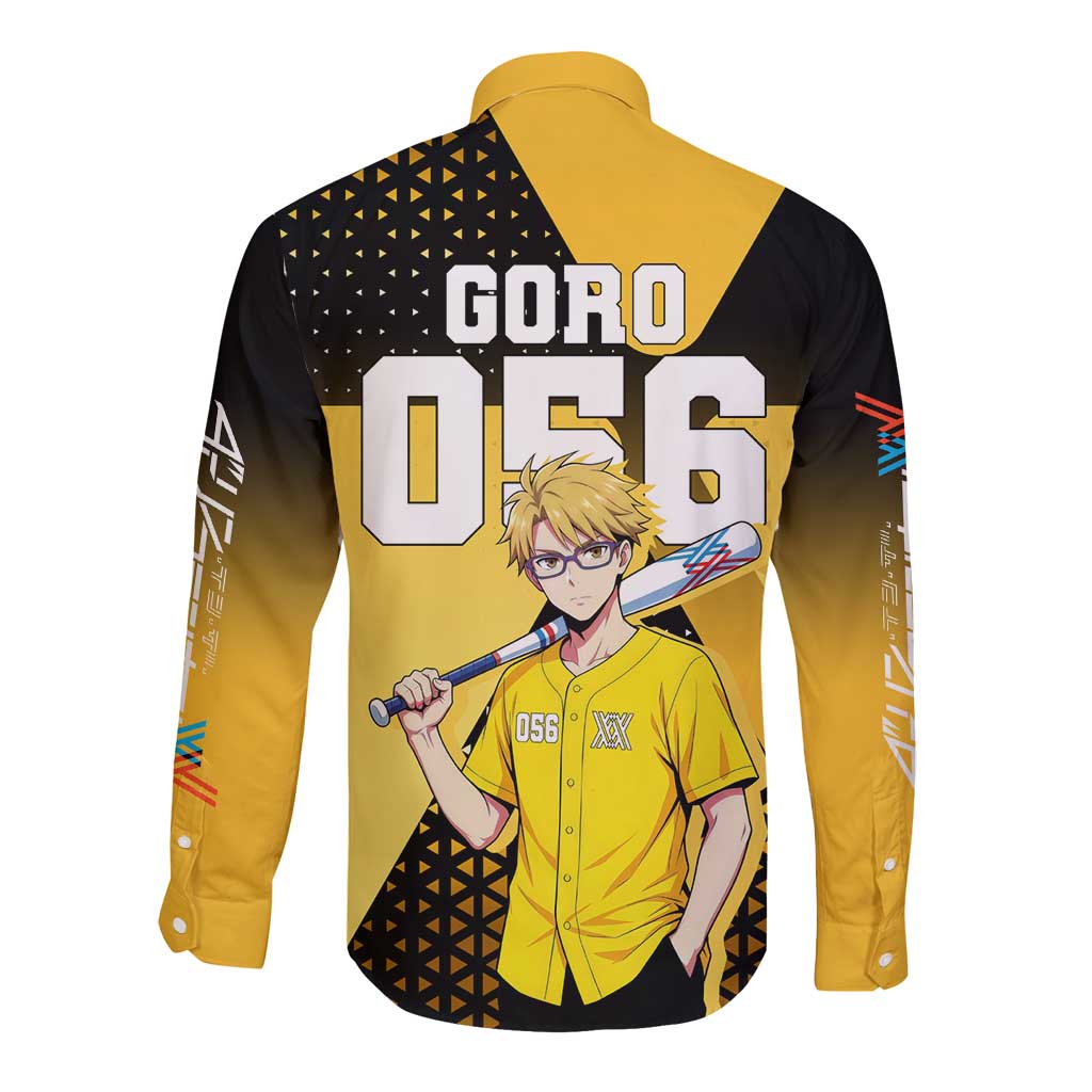 Goro Long Sleeve Button Shirt Yellow Black Baseball Anime Crossover