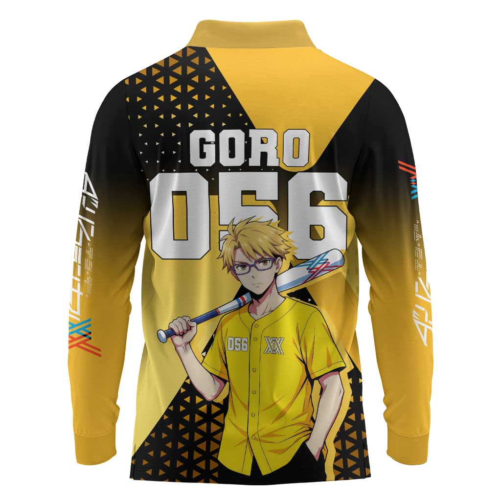 Goro Long Sleeve Polo Shirt Yellow Black Baseball Anime Crossover