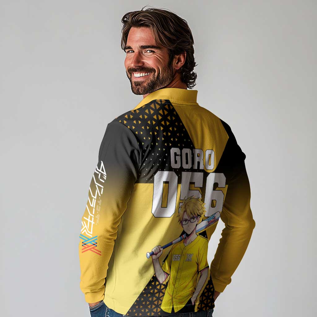 Goro Long Sleeve Polo Shirt Yellow Black Baseball Anime Crossover