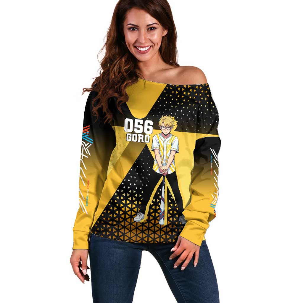 Goro Off Shoulder Sweater Yellow Black Baseball Anime Crossover