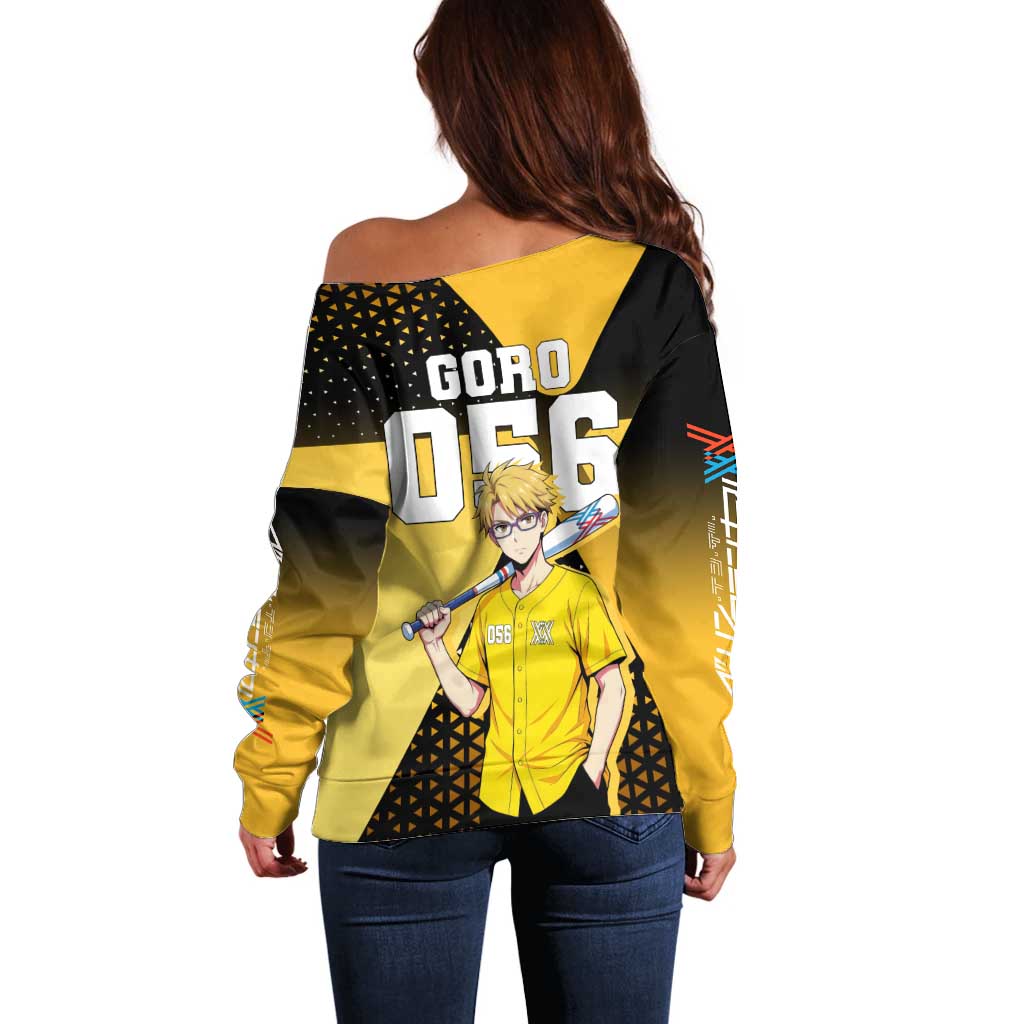Goro Off Shoulder Sweater Yellow Black Baseball Anime Crossover