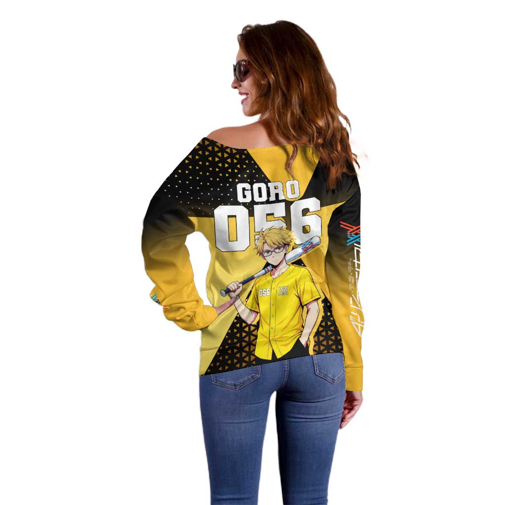 Goro Off Shoulder Sweater Yellow Black Baseball Anime Crossover