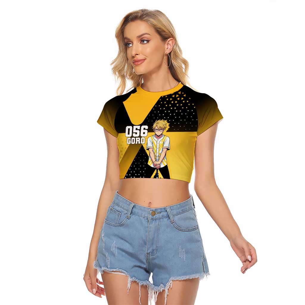 Goro Raglan Cropped T Shirt Yellow Black Baseball Anime Crossover