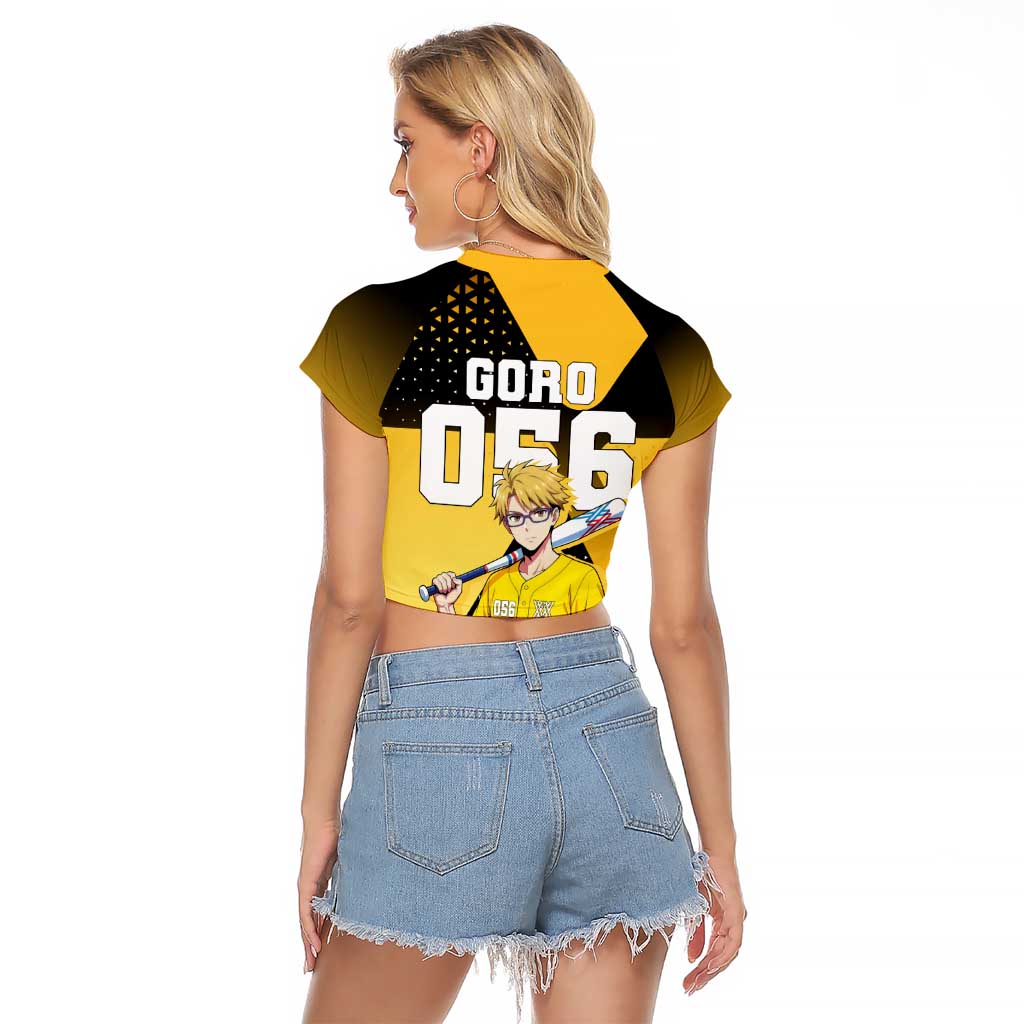 Goro Raglan Cropped T Shirt Yellow Black Baseball Anime Crossover