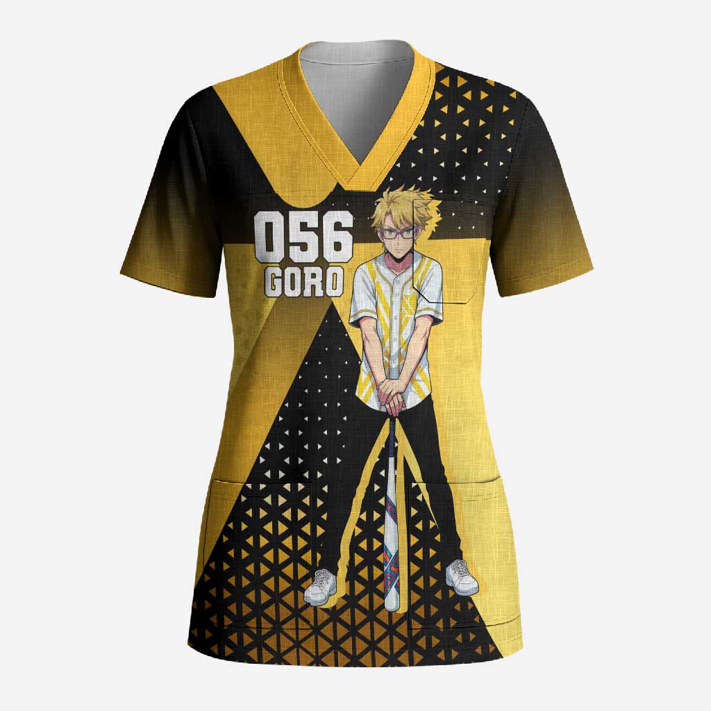 Goro Scrub Top Yellow Black Baseball Anime Crossover