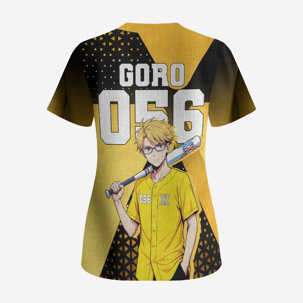 Goro Scrub Top Yellow Black Baseball Anime Crossover