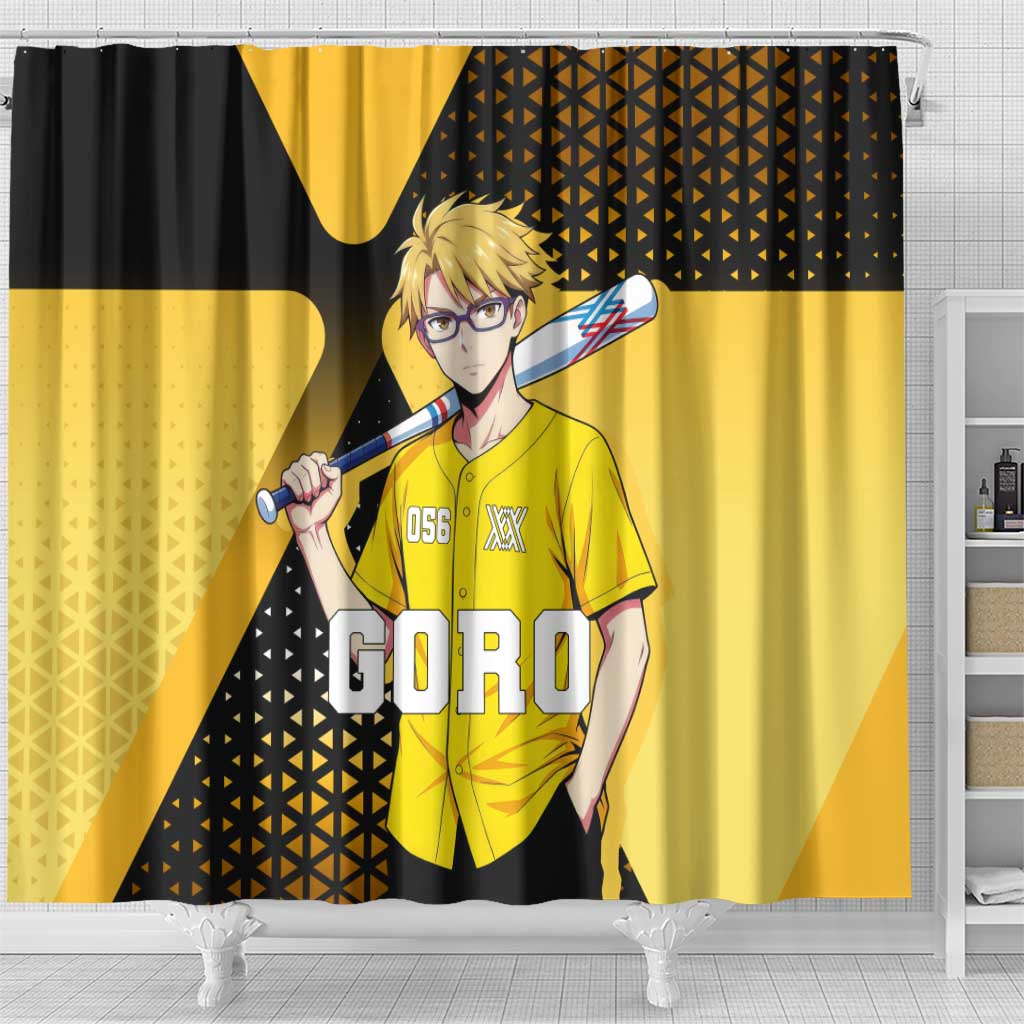 Goro Shower Curtain Yellow Black Baseball Anime Crossover