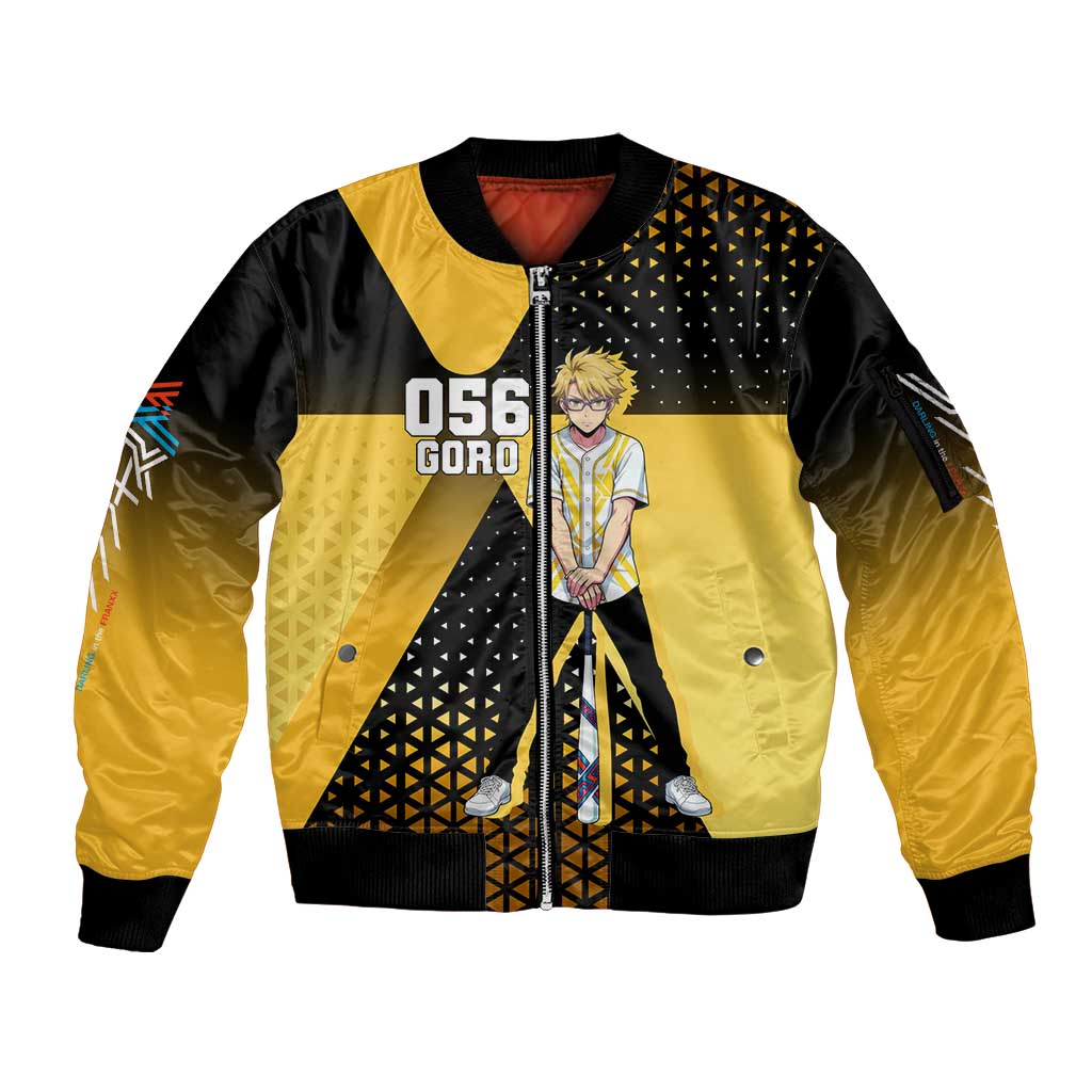 Goro Sleeve Zip Bomber Jacket Yellow Black Baseball Anime Crossover