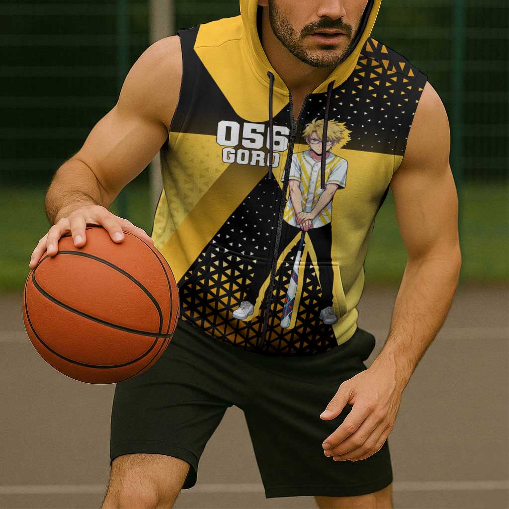 Goro Sleeveless Zip Hoodie Yellow Black Baseball Anime Crossover