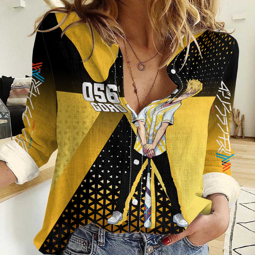 Goro Women Casual Shirt Yellow Black Baseball Anime Crossover