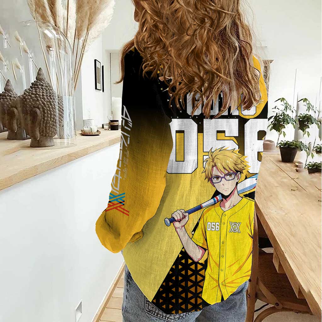 Goro Women Casual Shirt Yellow Black Baseball Anime Crossover