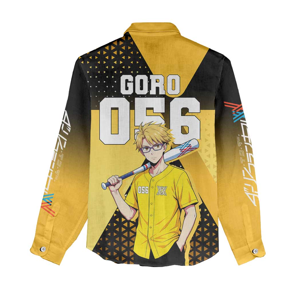 Goro Women Casual Shirt Yellow Black Baseball Anime Crossover