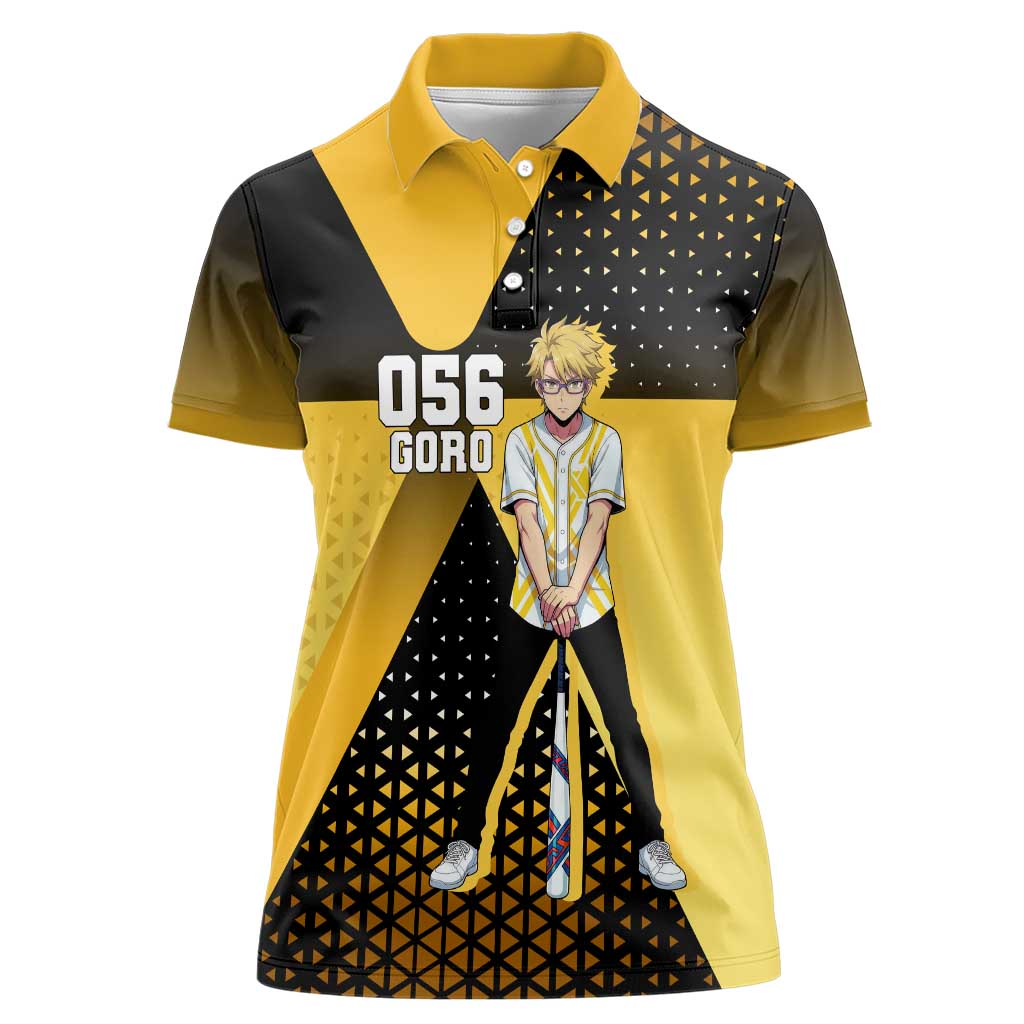 Goro Women Polo Shirt Yellow Black Baseball Anime Crossover