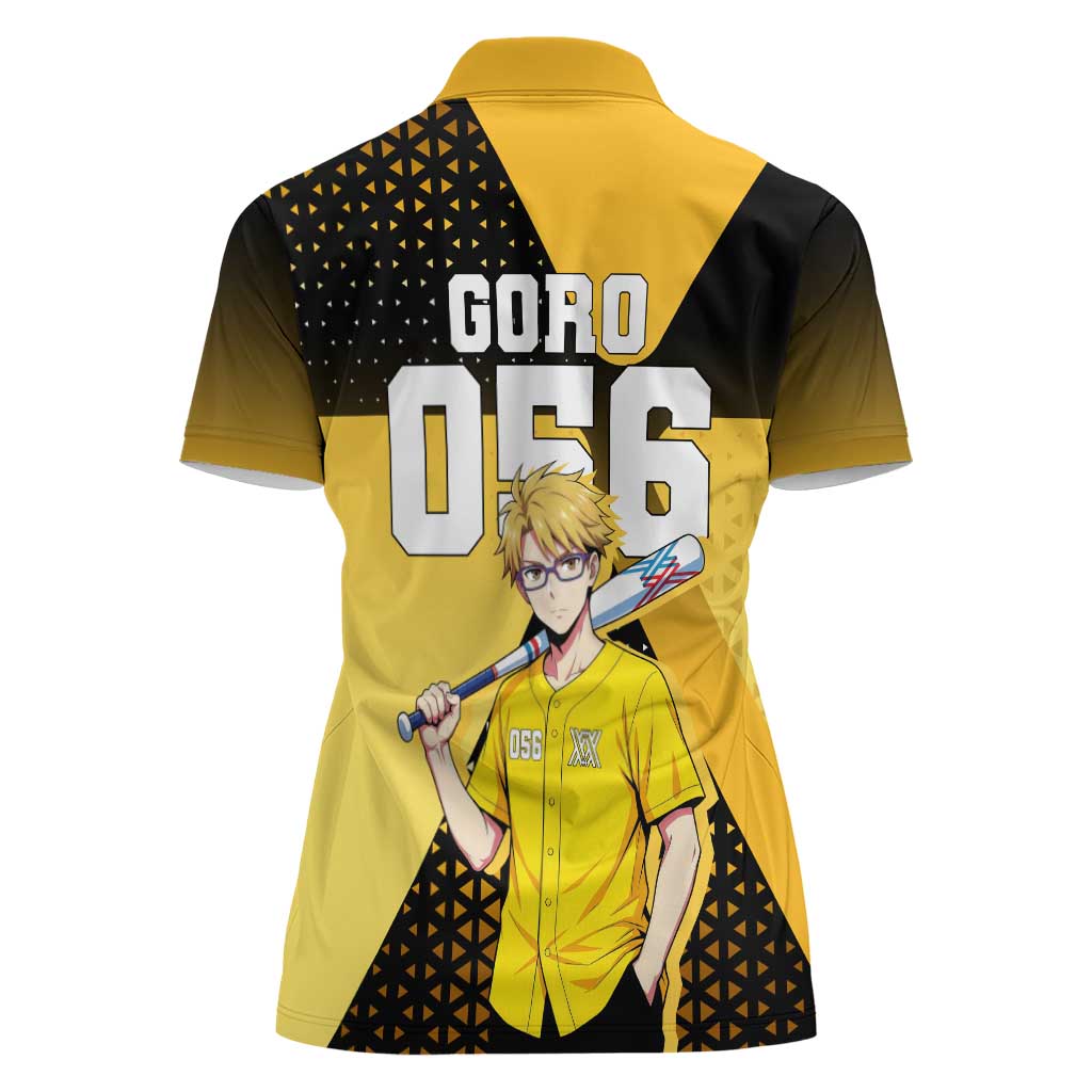 Goro Women Polo Shirt Yellow Black Baseball Anime Crossover