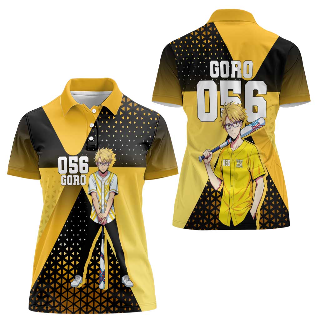 Goro Women Polo Shirt Yellow Black Baseball Anime Crossover