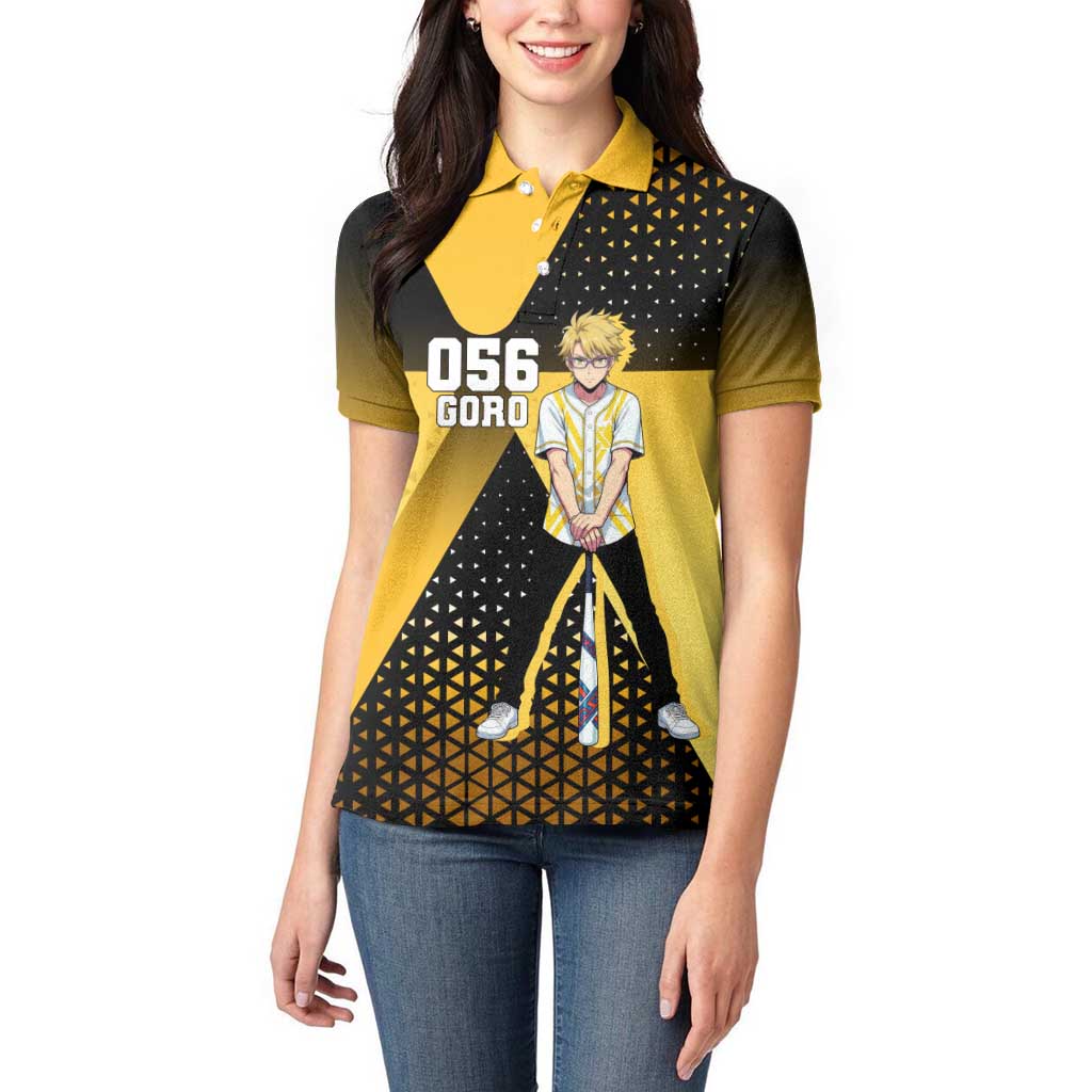 Goro Women Polo Shirt Yellow Black Baseball Anime Crossover