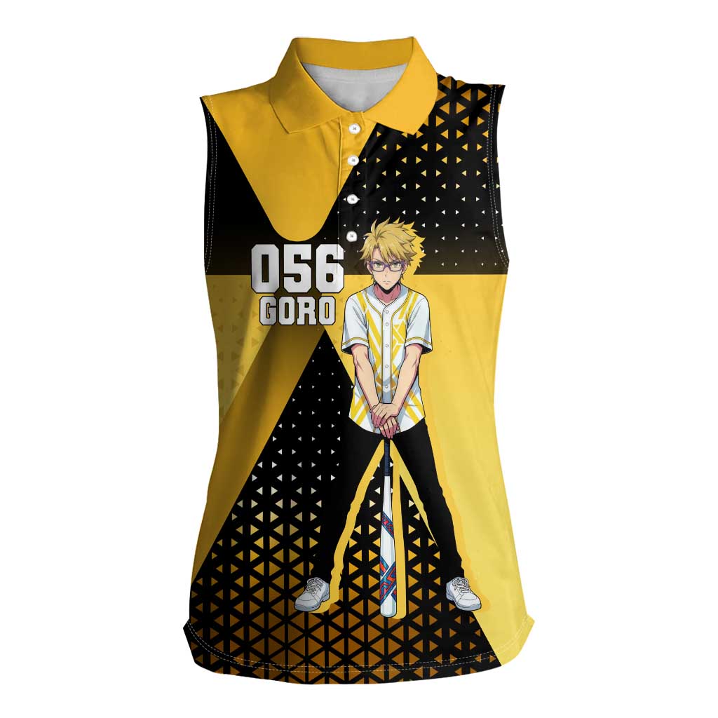 Goro Women Sleeveless Polo Shirt Yellow Black Baseball Anime Crossover