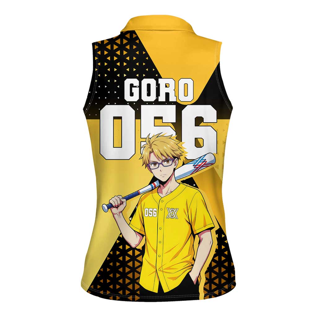 Goro Women Sleeveless Polo Shirt Yellow Black Baseball Anime Crossover