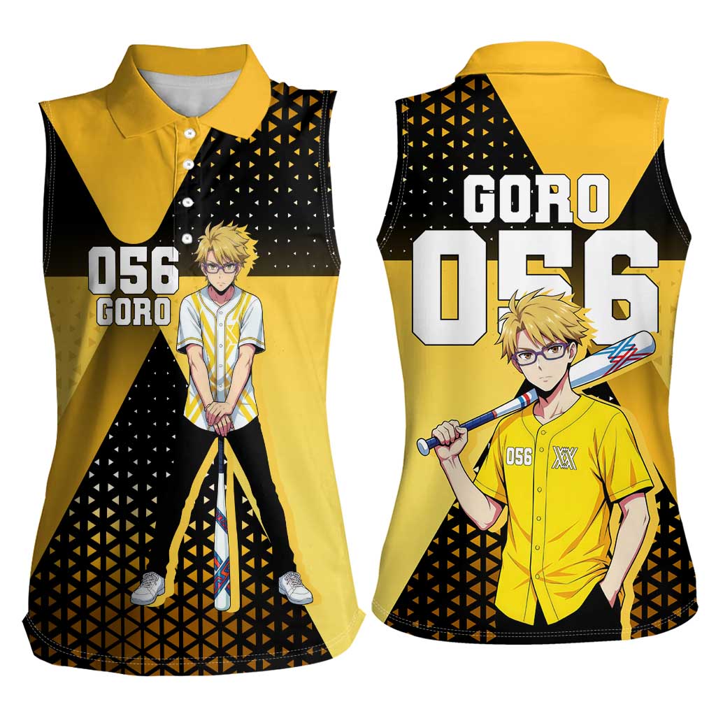 Goro Women Sleeveless Polo Shirt Yellow Black Baseball Anime Crossover