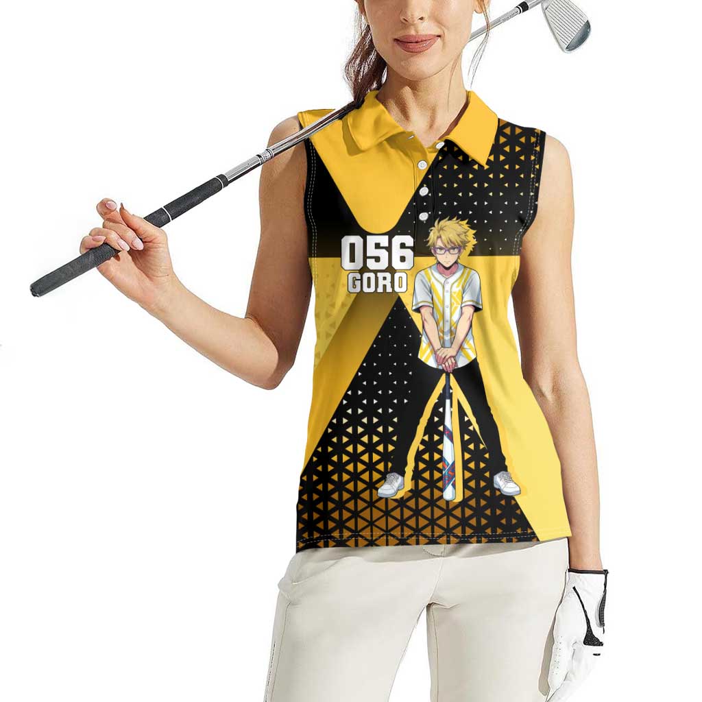 Goro Women Sleeveless Polo Shirt Yellow Black Baseball Anime Crossover