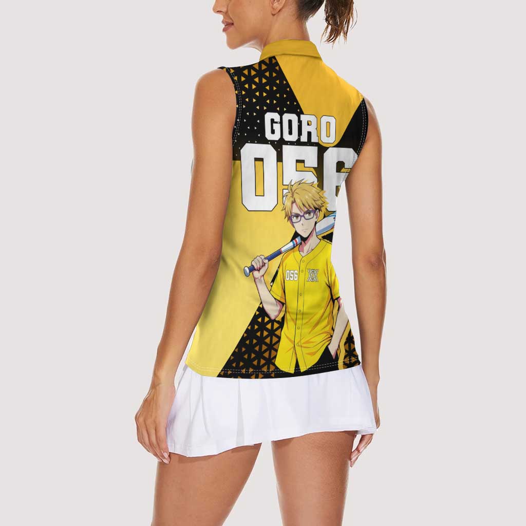 Goro Women Sleeveless Polo Shirt Yellow Black Baseball Anime Crossover