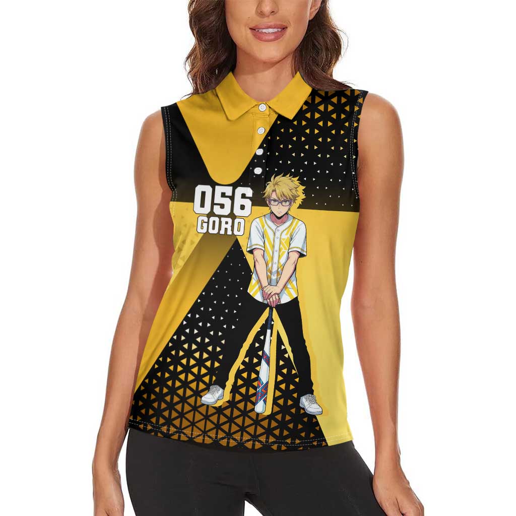 Goro Women Sleeveless Polo Shirt Yellow Black Baseball Anime Crossover