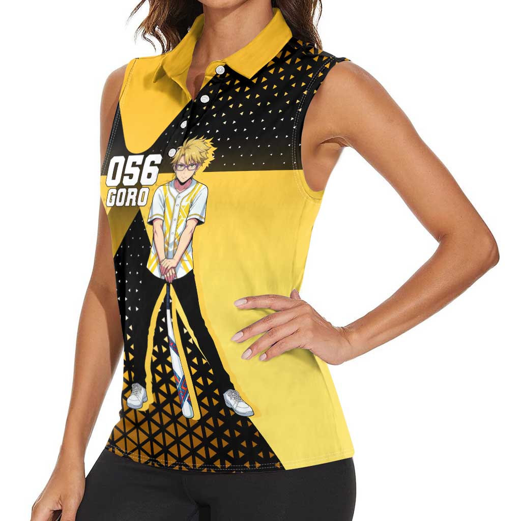 Goro Women Sleeveless Polo Shirt Yellow Black Baseball Anime Crossover