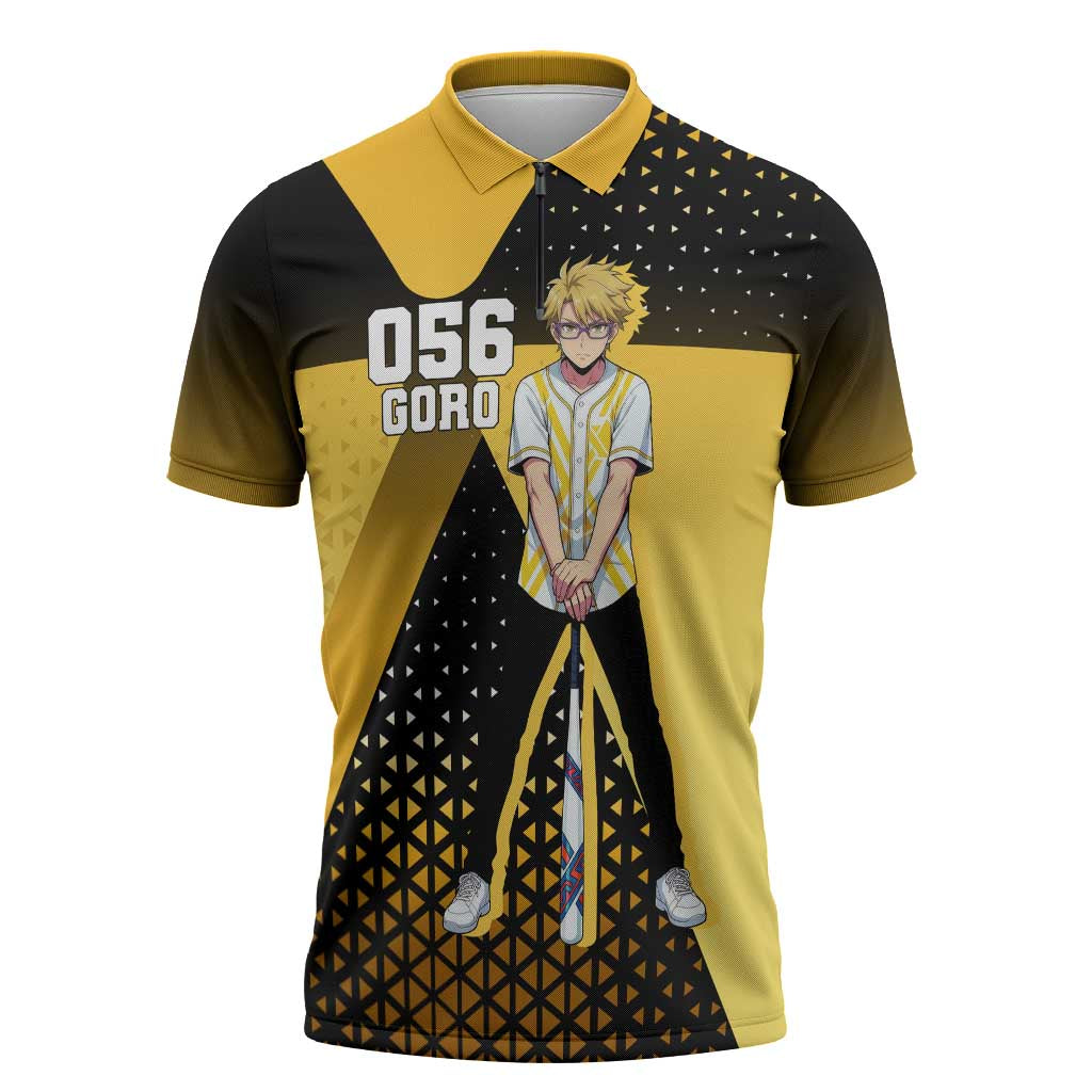 Goro Zipper Polo Shirt Yellow Black Baseball Anime Crossover