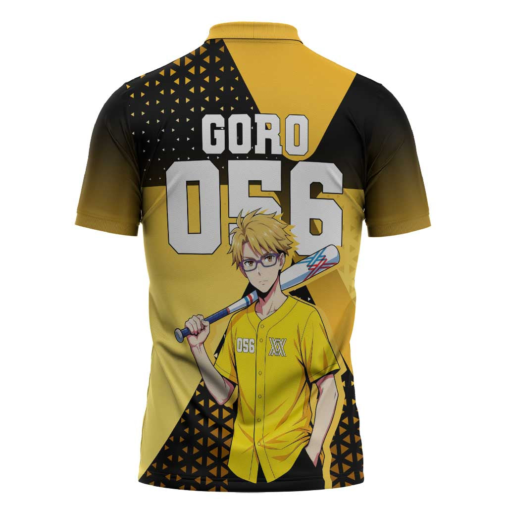 Goro Zipper Polo Shirt Yellow Black Baseball Anime Crossover