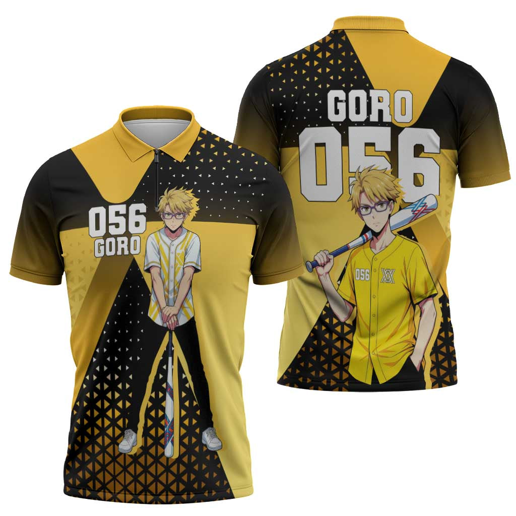 Goro Zipper Polo Shirt Yellow Black Baseball Anime Crossover